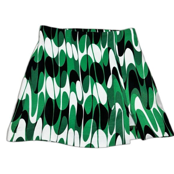 ZARA Abstract Print Mini Skirt Size Small Side Zip Mod Retro White Black Green - Picture 1 of 8